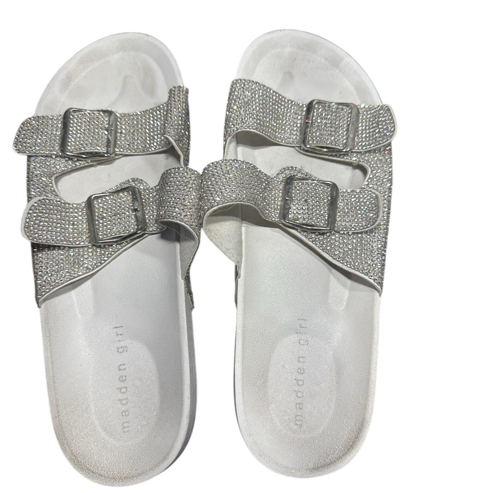 Madden Girl Silver Glittery Adjustable Strap Sandals 10